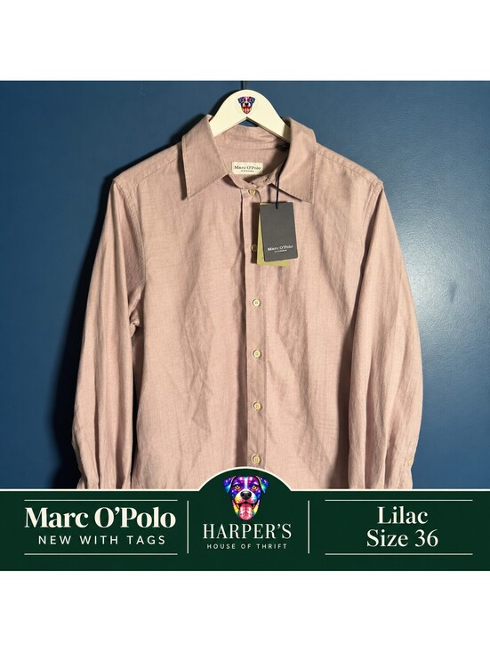 Tops - Marc O’Polo Women’s Organic Cotton Herringbone Shirt Size 36 Lilac Europe NWT